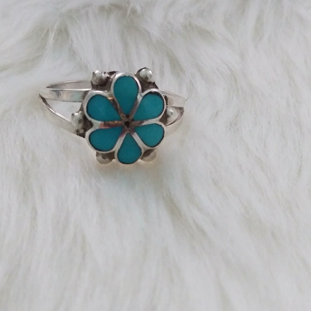 Turquoise Sterling Flower Native Ring